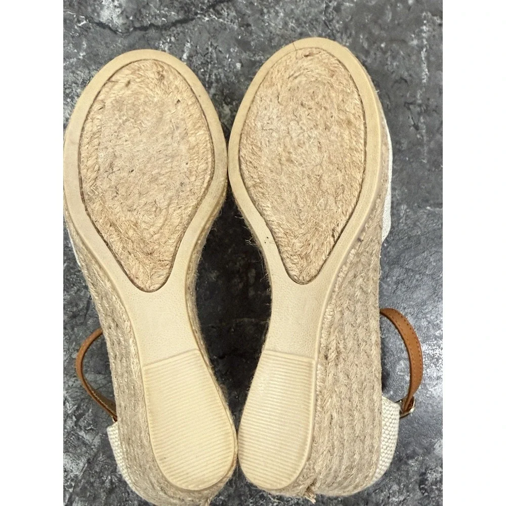 Croft And Barrow Womens Jute Wrapped Wedge Espadrille Sandal Linen Size 9M